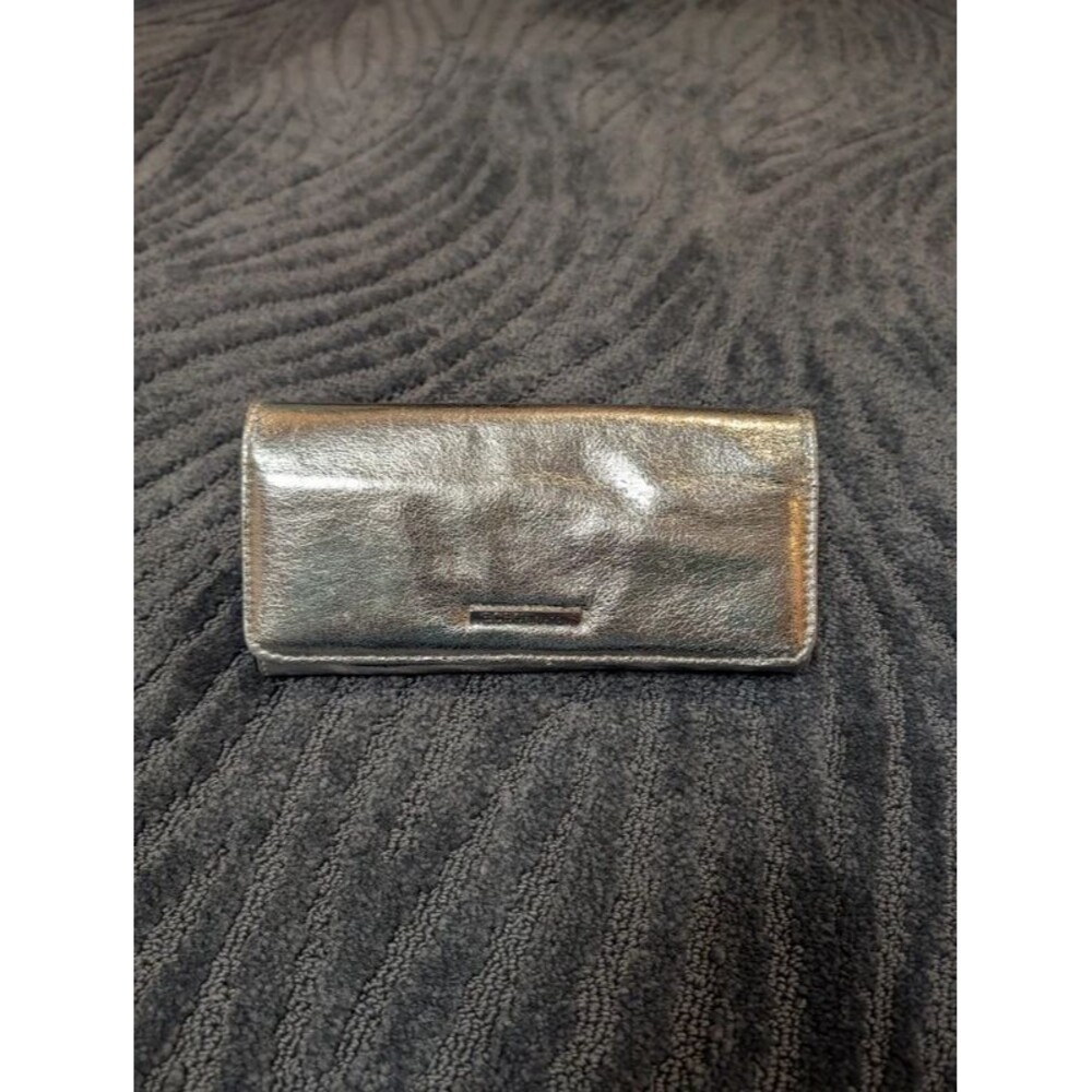 BCBGeneration Metallic Silver Leather Envelope Wallet Clutch Bag Handbag